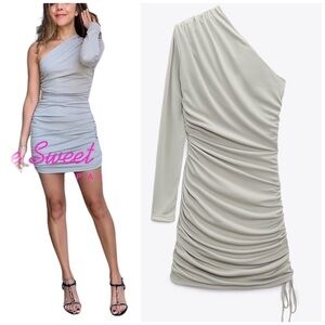 NEW Zara One Shoulder Asymmetrical Ruched Bodycon Stretch Mini Dress 4688/205